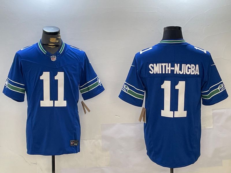 Men Seattle Seahawks #11 Smith-Njigba Blue Throwback Three generation 2024 Nike Limited NFL Jersey style 1